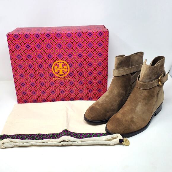 Tory Burch Brooke Ankle Suede Bootie Boots River Rock Brown 78894 Size US 7.5 - Picture 2 of 11